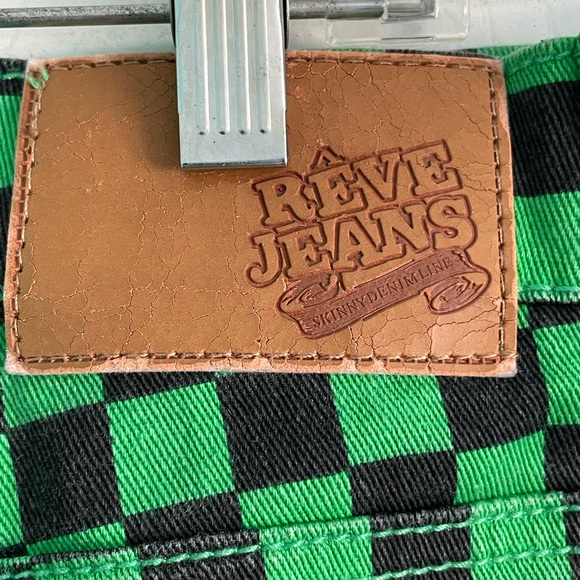 REVE Checkered Skinny Jeans Green and Black Men’s Pants size 34x30 - Picture 3 of 5